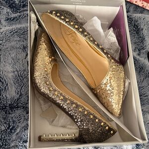 Fergie Gold Glitter Studded Heels